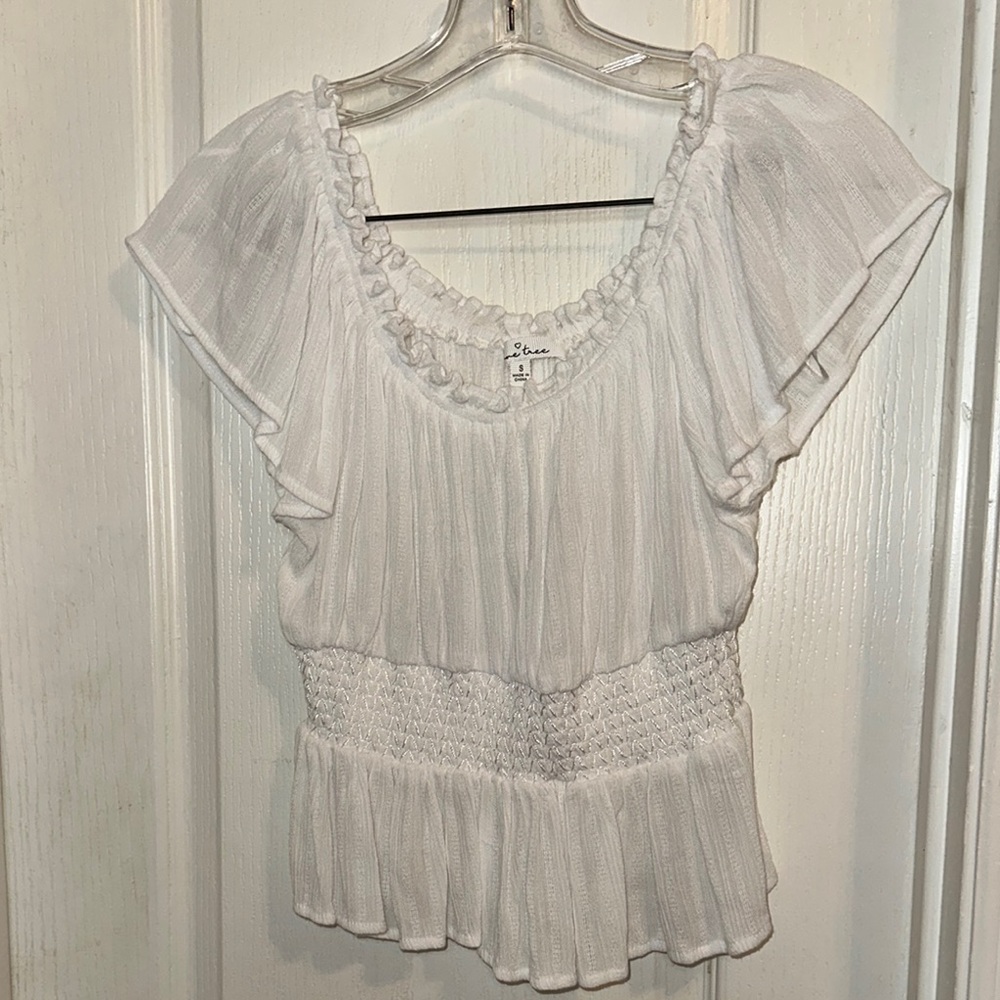 White Ruffle Sleeve Top